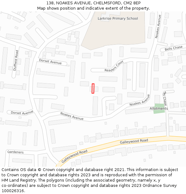 138, NOAKES AVENUE, CHELMSFORD, CM2 8EP: Location map and indicative extent of plot