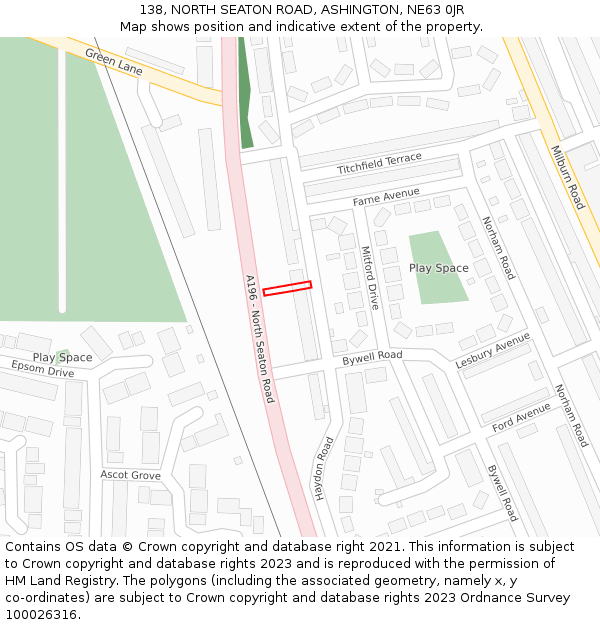 138, NORTH SEATON ROAD, ASHINGTON, NE63 0JR: Location map and indicative extent of plot