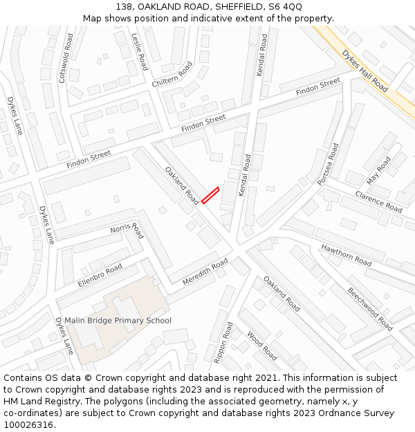 138, OAKLAND ROAD, SHEFFIELD, S6 4QQ: Location map and indicative extent of plot