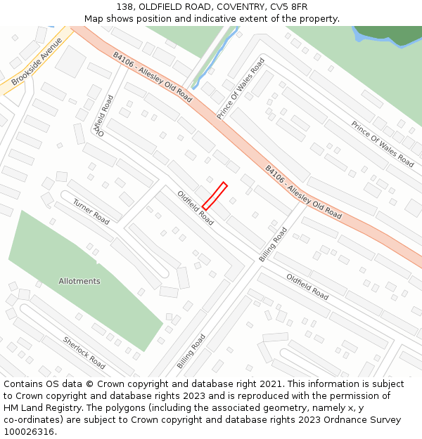 138, OLDFIELD ROAD, COVENTRY, CV5 8FR: Location map and indicative extent of plot