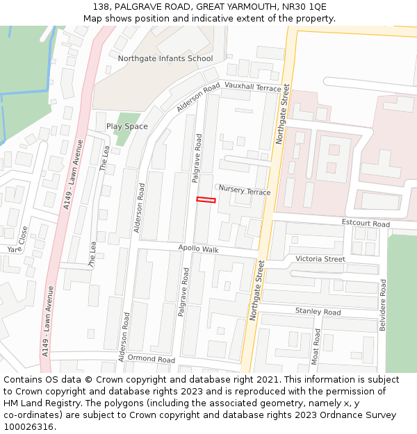 138, PALGRAVE ROAD, GREAT YARMOUTH, NR30 1QE: Location map and indicative extent of plot