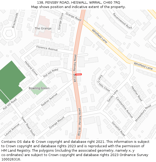 138, PENSBY ROAD, HESWALL, WIRRAL, CH60 7RQ: Location map and indicative extent of plot