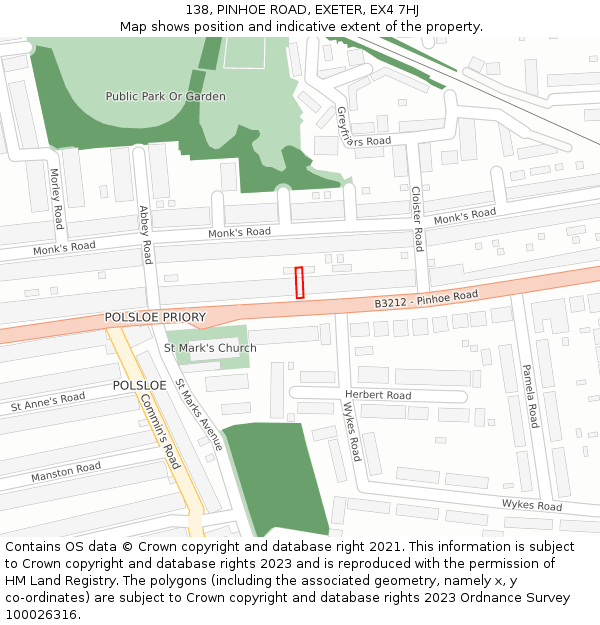 138, PINHOE ROAD, EXETER, EX4 7HJ: Location map and indicative extent of plot