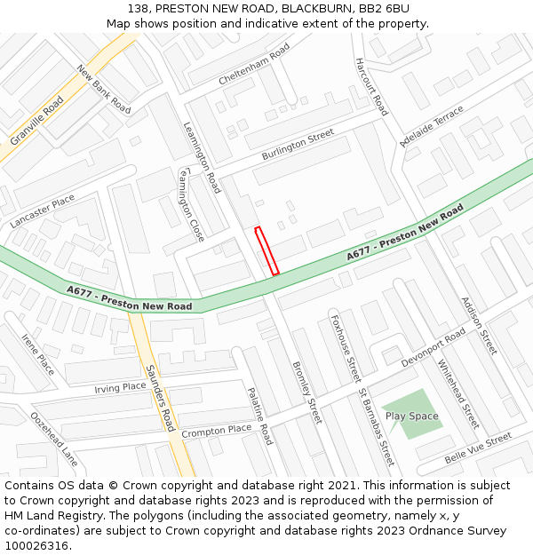 138, PRESTON NEW ROAD, BLACKBURN, BB2 6BU: Location map and indicative extent of plot