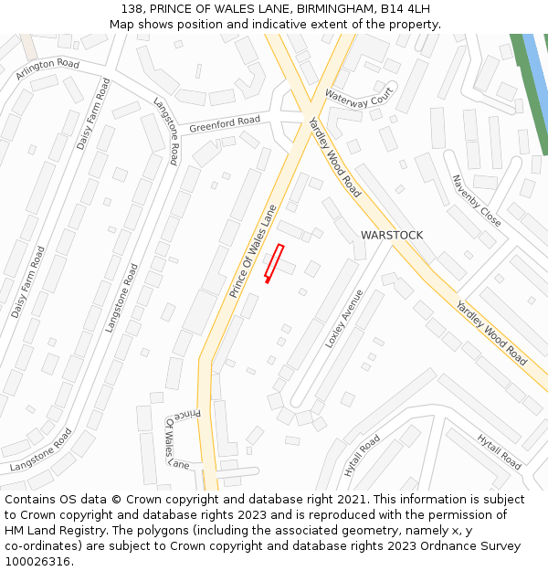 138, PRINCE OF WALES LANE, BIRMINGHAM, B14 4LH: Location map and indicative extent of plot