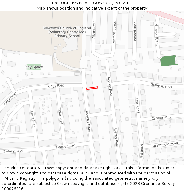138, QUEENS ROAD, GOSPORT, PO12 1LH: Location map and indicative extent of plot