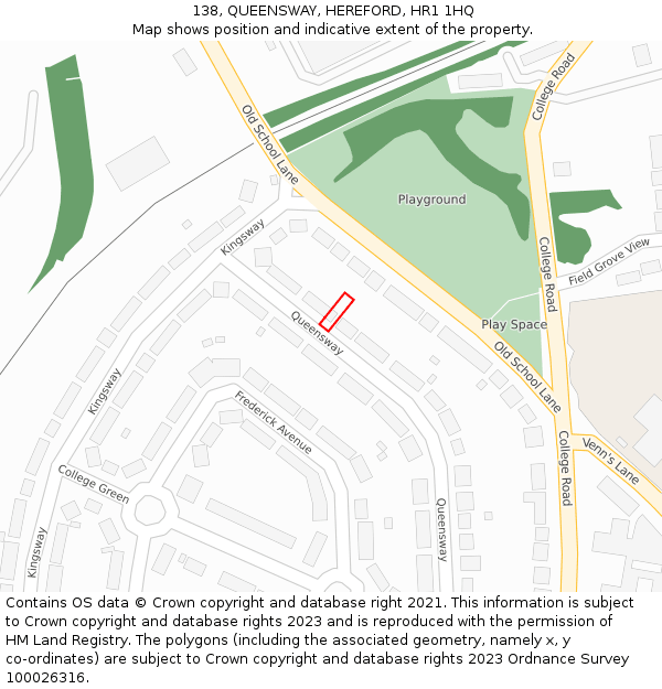 138, QUEENSWAY, HEREFORD, HR1 1HQ: Location map and indicative extent of plot
