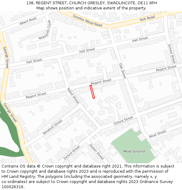 138, REGENT STREET, CHURCH GRESLEY, SWADLINCOTE, DE11 9PH: Location map and indicative extent of plot