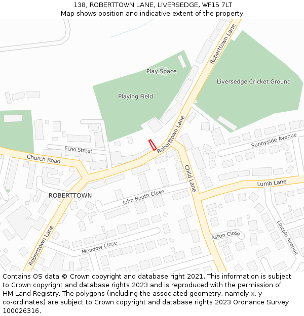 138, ROBERTTOWN LANE, LIVERSEDGE, WF15 7LT: Location map and indicative extent of plot