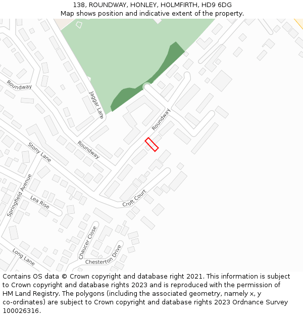 138, ROUNDWAY, HONLEY, HOLMFIRTH, HD9 6DG: Location map and indicative extent of plot
