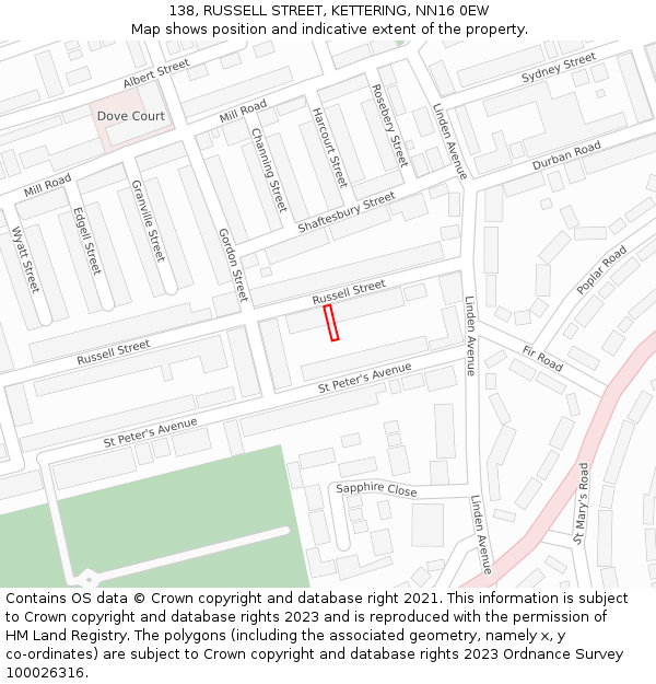 138, RUSSELL STREET, KETTERING, NN16 0EW: Location map and indicative extent of plot