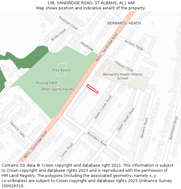 138, SANDRIDGE ROAD, ST ALBANS, AL1 4AP: Location map and indicative extent of plot