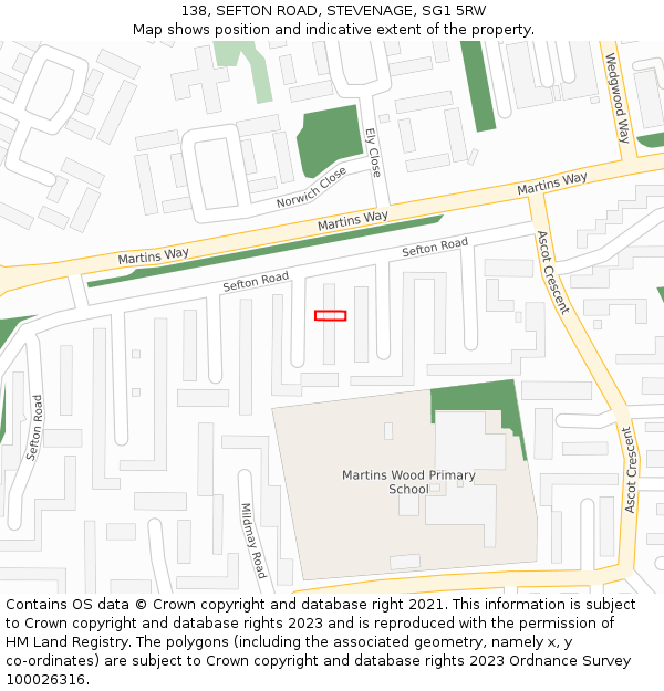 138, SEFTON ROAD, STEVENAGE, SG1 5RW: Location map and indicative extent of plot