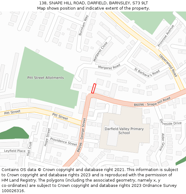 138, SNAPE HILL ROAD, DARFIELD, BARNSLEY, S73 9LT: Location map and indicative extent of plot