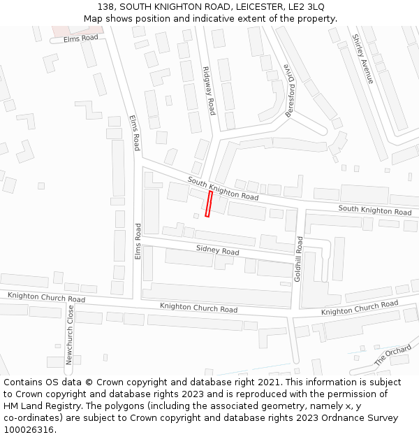 138, SOUTH KNIGHTON ROAD, LEICESTER, LE2 3LQ: Location map and indicative extent of plot