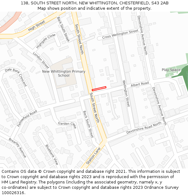 138, SOUTH STREET NORTH, NEW WHITTINGTON, CHESTERFIELD, S43 2AB: Location map and indicative extent of plot