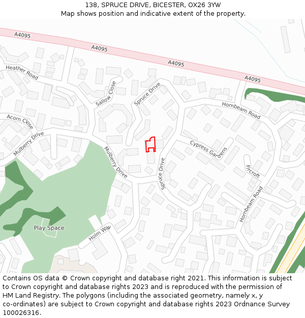 138, SPRUCE DRIVE, BICESTER, OX26 3YW: Location map and indicative extent of plot