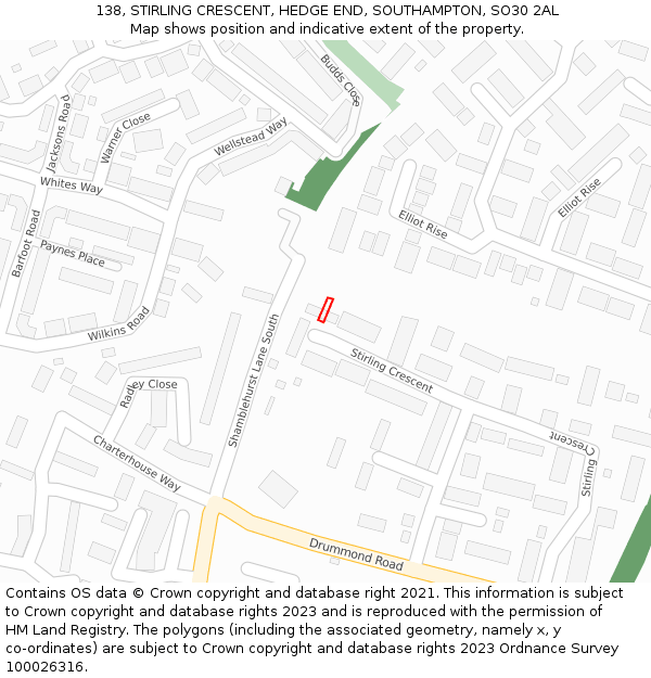 138, STIRLING CRESCENT, HEDGE END, SOUTHAMPTON, SO30 2AL: Location map and indicative extent of plot
