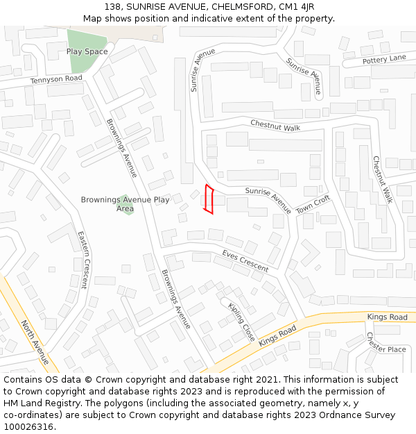 138, SUNRISE AVENUE, CHELMSFORD, CM1 4JR: Location map and indicative extent of plot