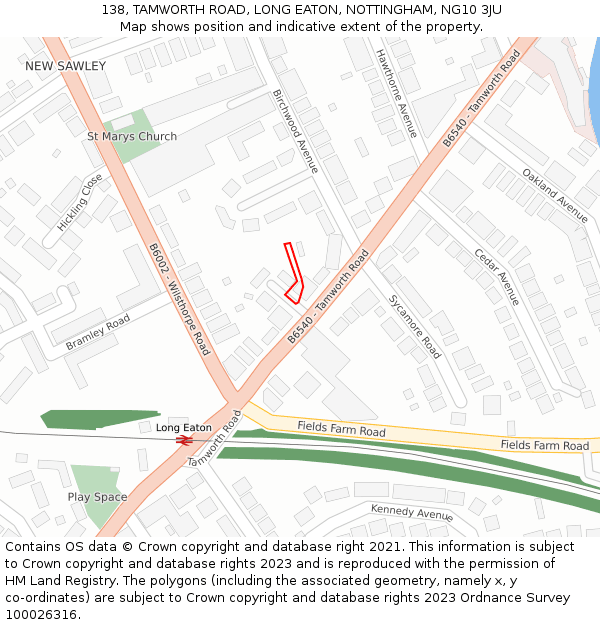 138, TAMWORTH ROAD, LONG EATON, NOTTINGHAM, NG10 3JU: Location map and indicative extent of plot