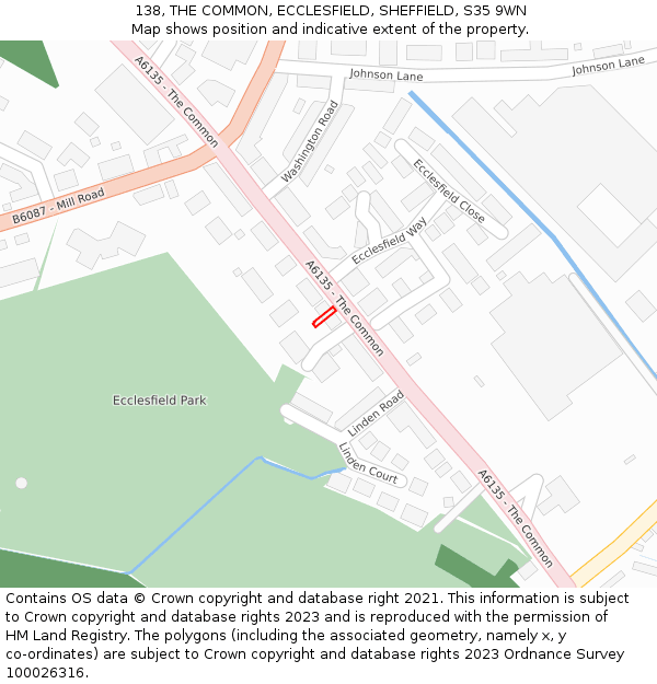 138, THE COMMON, ECCLESFIELD, SHEFFIELD, S35 9WN: Location map and indicative extent of plot