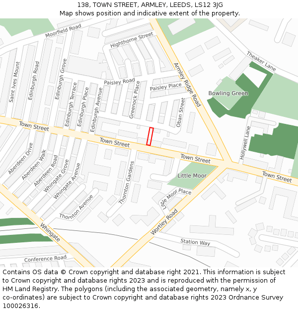 138, TOWN STREET, ARMLEY, LEEDS, LS12 3JG: Location map and indicative extent of plot