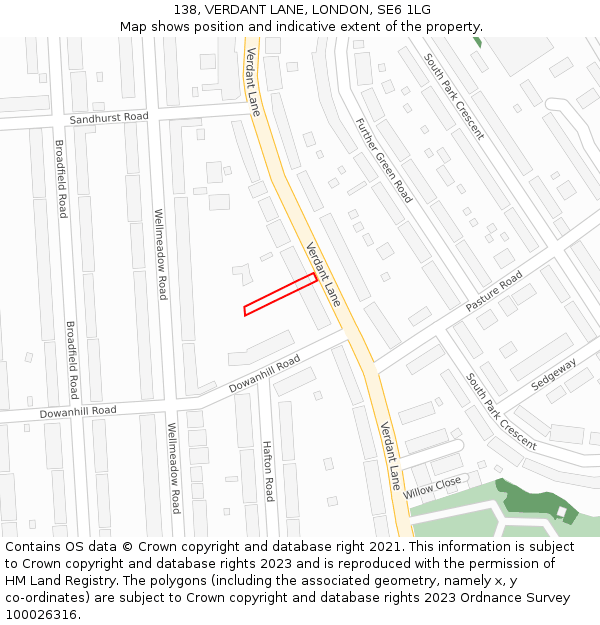 138, VERDANT LANE, LONDON, SE6 1LG: Location map and indicative extent of plot