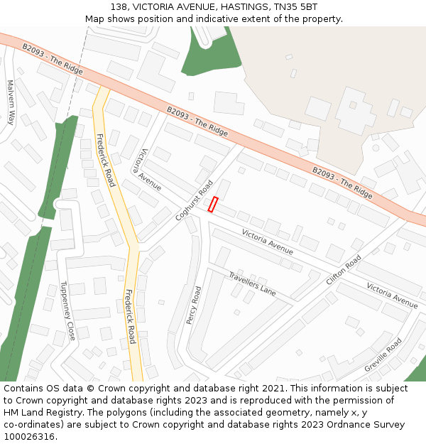 138, VICTORIA AVENUE, HASTINGS, TN35 5BT: Location map and indicative extent of plot