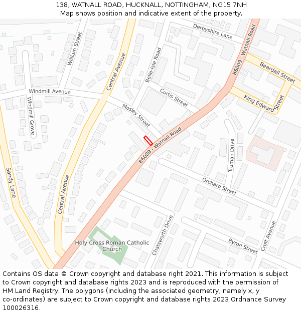 138, WATNALL ROAD, HUCKNALL, NOTTINGHAM, NG15 7NH: Location map and indicative extent of plot