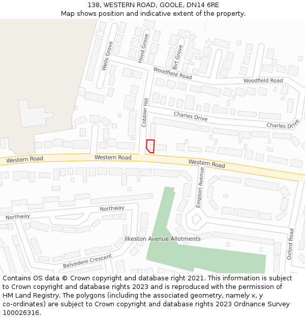 138, WESTERN ROAD, GOOLE, DN14 6RE: Location map and indicative extent of plot