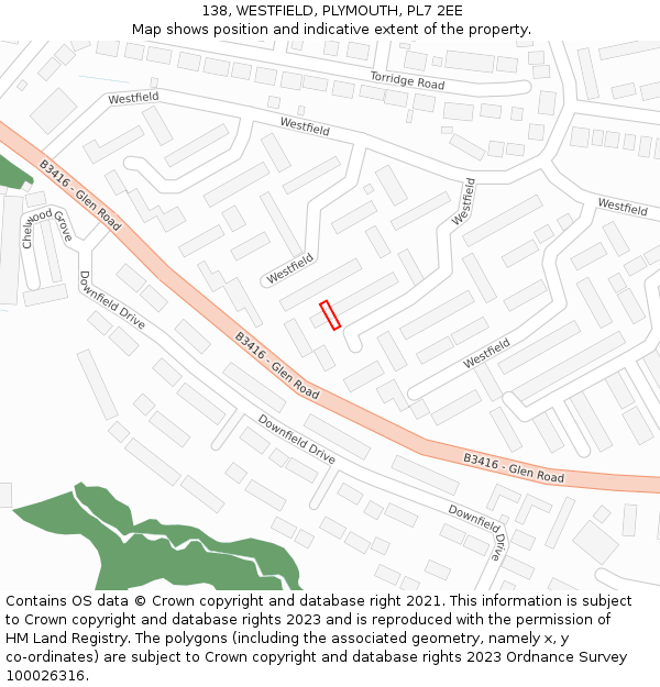 138, WESTFIELD, PLYMOUTH, PL7 2EE: Location map and indicative extent of plot