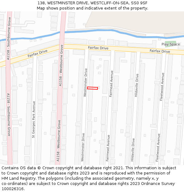 138, WESTMINSTER DRIVE, WESTCLIFF-ON-SEA, SS0 9SF: Location map and indicative extent of plot
