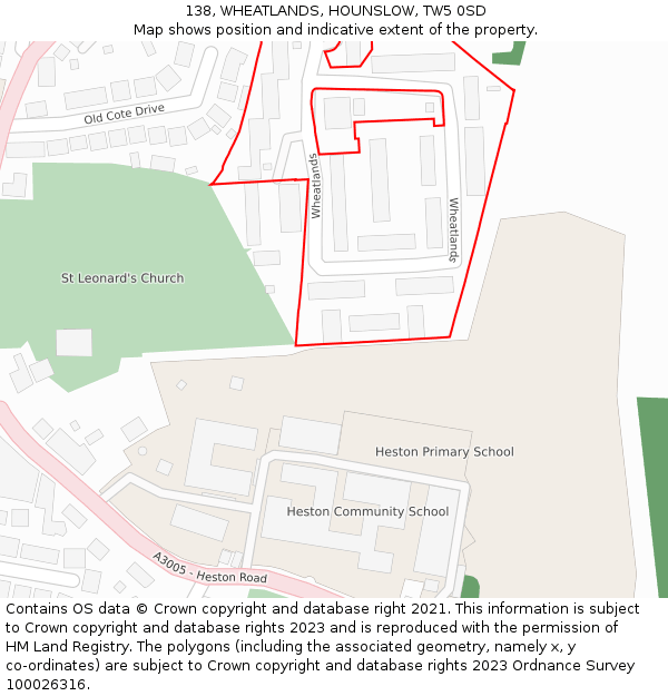 138, WHEATLANDS, HOUNSLOW, TW5 0SD: Location map and indicative extent of plot