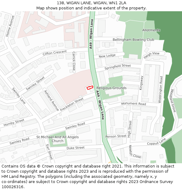 138, WIGAN LANE, WIGAN, WN1 2LA: Location map and indicative extent of plot