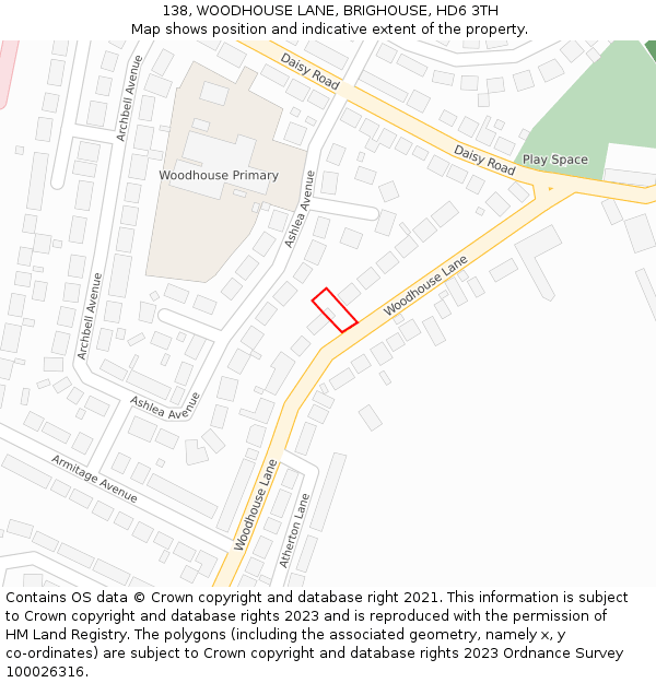 138, WOODHOUSE LANE, BRIGHOUSE, HD6 3TH: Location map and indicative extent of plot