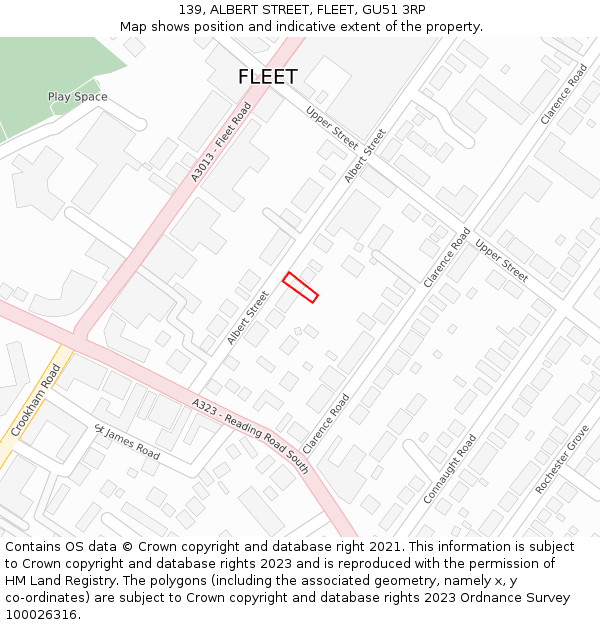 139, ALBERT STREET, FLEET, GU51 3RP: Location map and indicative extent of plot