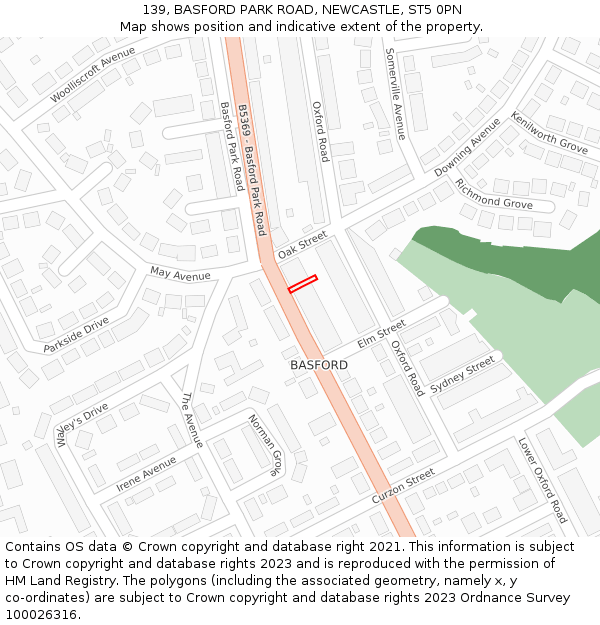 139, BASFORD PARK ROAD, NEWCASTLE, ST5 0PN: Location map and indicative extent of plot