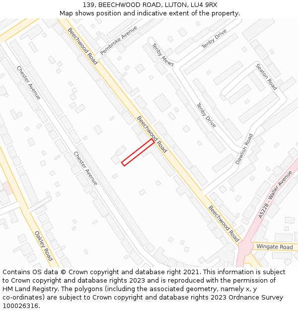 139, BEECHWOOD ROAD, LUTON, LU4 9RX: Location map and indicative extent of plot