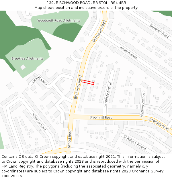 139, BIRCHWOOD ROAD, BRISTOL, BS4 4RB: Location map and indicative extent of plot