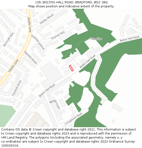 139, BOLTON HALL ROAD, BRADFORD, BD2 1BQ: Location map and indicative extent of plot