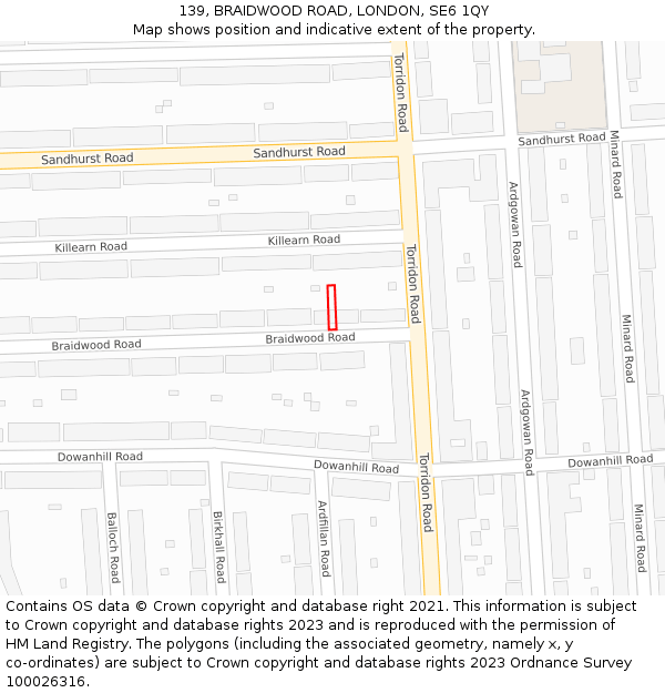 139, BRAIDWOOD ROAD, LONDON, SE6 1QY: Location map and indicative extent of plot