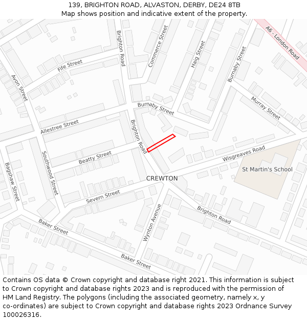 139, BRIGHTON ROAD, ALVASTON, DERBY, DE24 8TB: Location map and indicative extent of plot