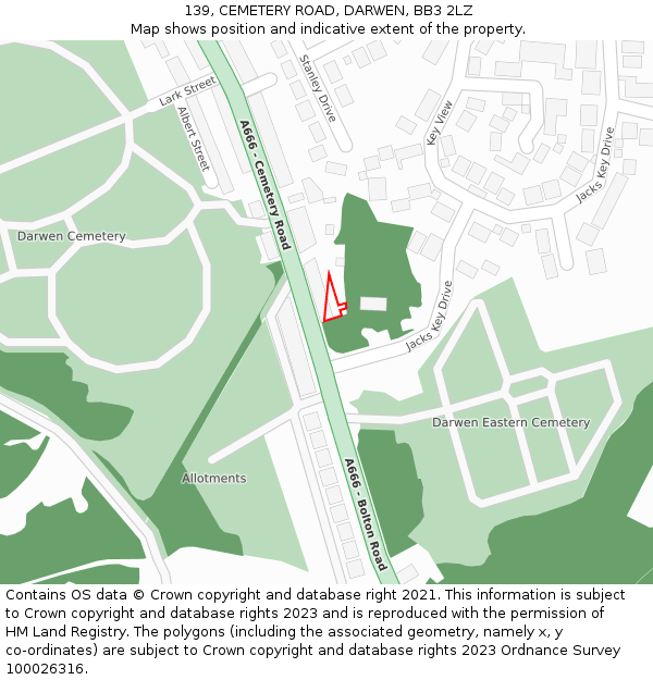 139, CEMETERY ROAD, DARWEN, BB3 2LZ: Location map and indicative extent of plot