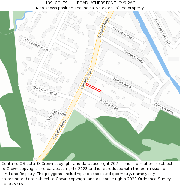 139, COLESHILL ROAD, ATHERSTONE, CV9 2AG: Location map and indicative extent of plot