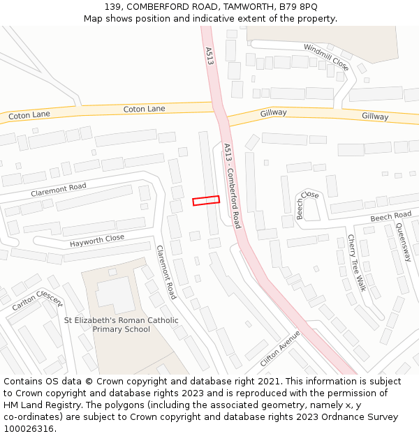 139, COMBERFORD ROAD, TAMWORTH, B79 8PQ: Location map and indicative extent of plot
