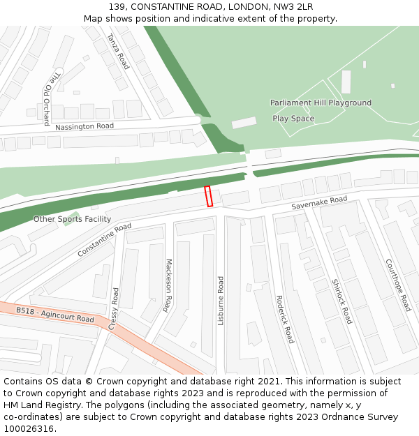 139, CONSTANTINE ROAD, LONDON, NW3 2LR: Location map and indicative extent of plot