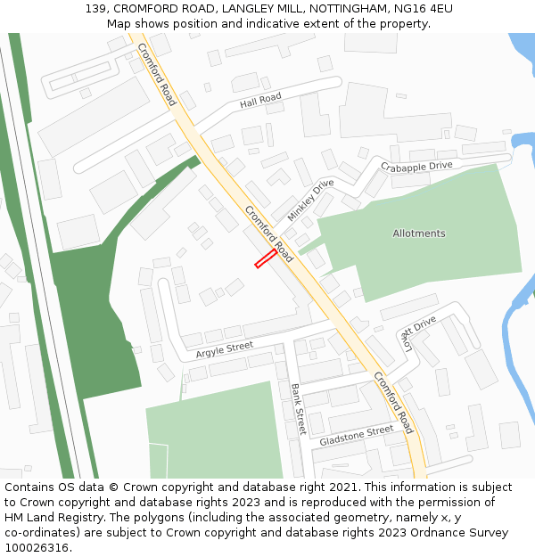 139, CROMFORD ROAD, LANGLEY MILL, NOTTINGHAM, NG16 4EU: Location map and indicative extent of plot