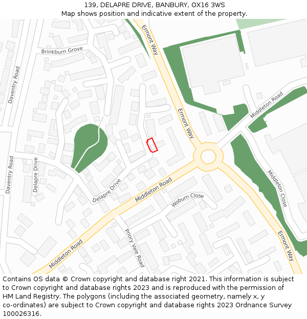 139, DELAPRE DRIVE, BANBURY, OX16 3WS: Location map and indicative extent of plot