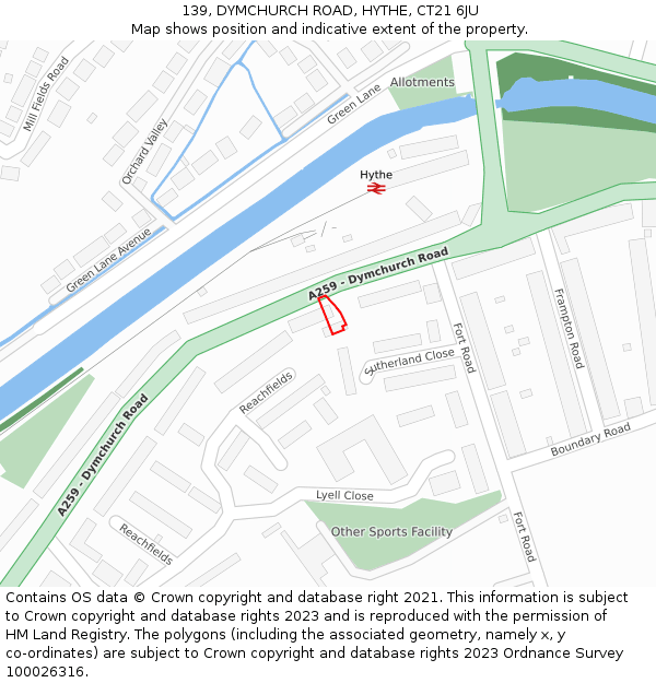 139, DYMCHURCH ROAD, HYTHE, CT21 6JU: Location map and indicative extent of plot