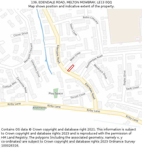 139, EDENDALE ROAD, MELTON MOWBRAY, LE13 0QQ: Location map and indicative extent of plot